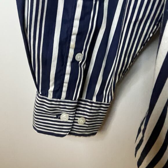 VTG 90s GAP Button Up Shirt Blue Vertical Stripe Classic Men Sz Med - Picture 12 of 13